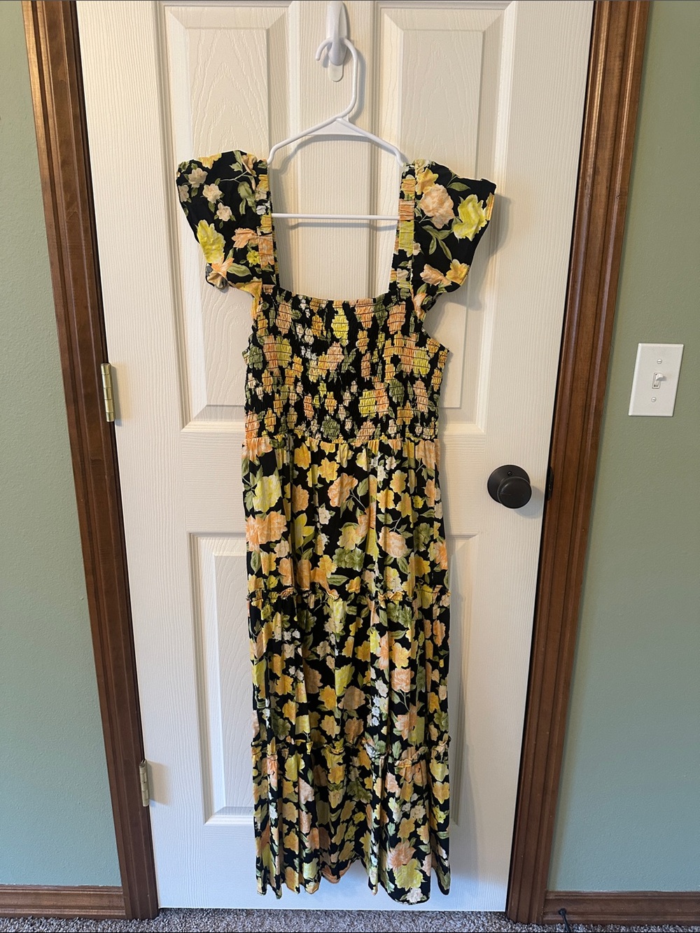 Sugarlips Black Midi Dress with Yellow & Peach Floral Print